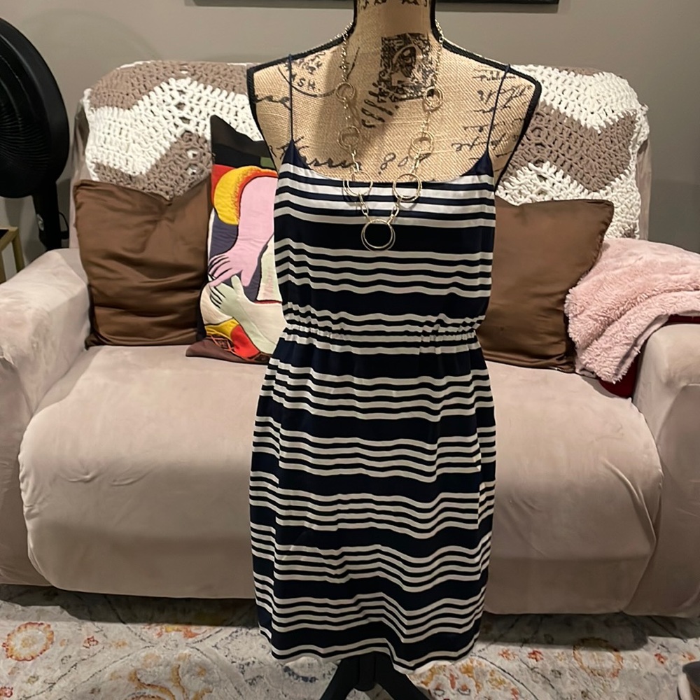 J.Crew Navy blue and white striped  dress